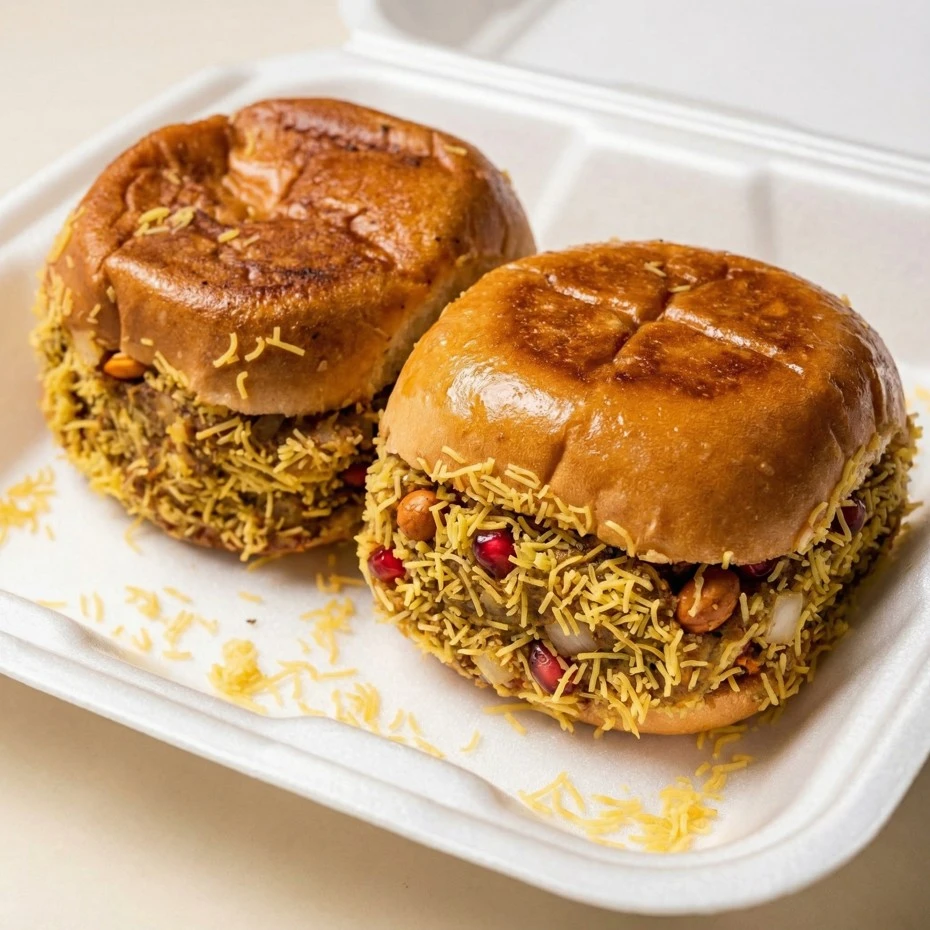 Dabeli with pomegranate seeds and peanuts at Vivaan's Yummies Indian restaurant Calgary NE
